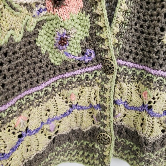 Vintage Sigrid Sport Women Y2K Fairy Crochet Cardigan Size L Phoebe Floral Artsy - Picture 2 of 10